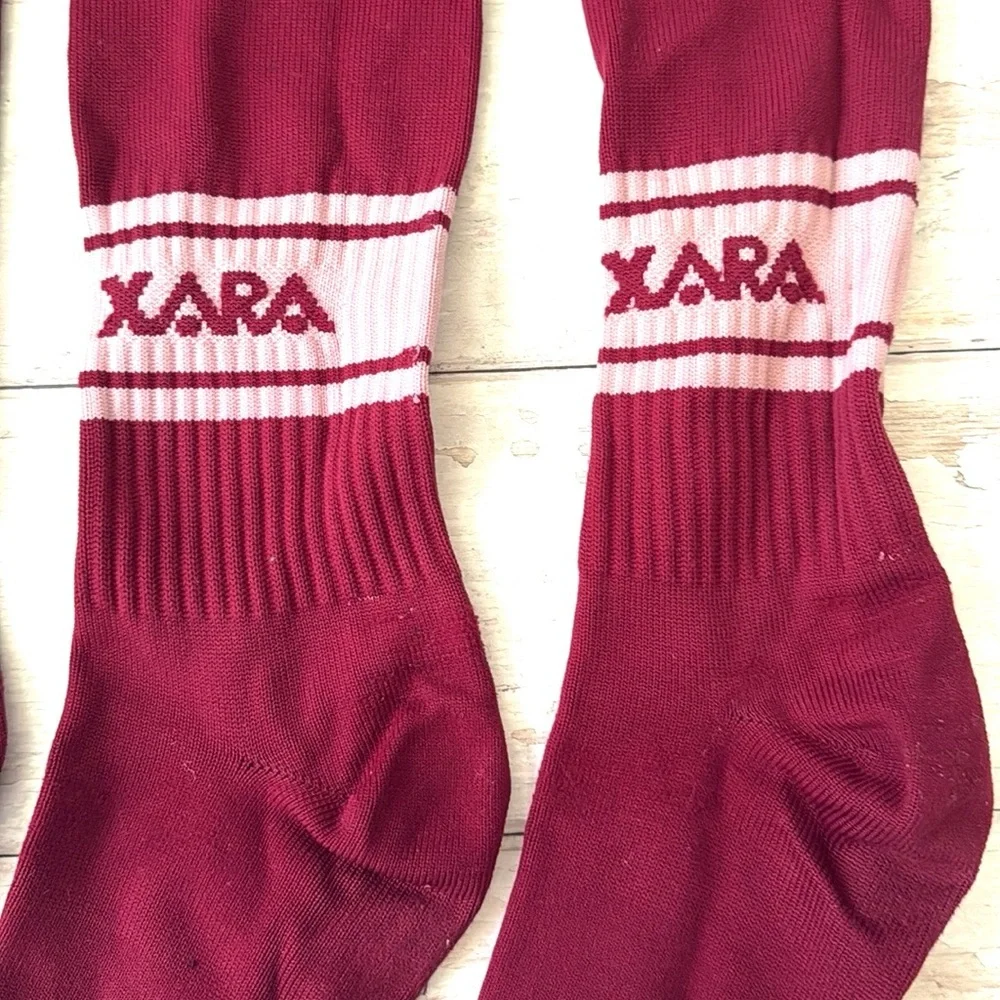 Xara Maroon Soccer Socks Set of 2 Pair Adult OS Mens Womens Bundle